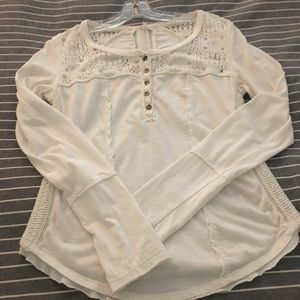 Free People Gold Coast Crochet Lace Henley